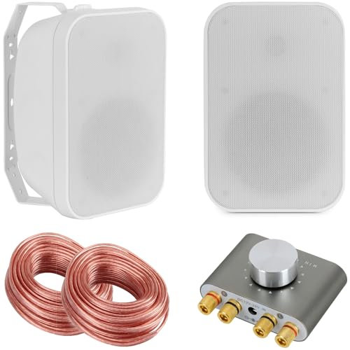 McGrey OLS-5251WH tvåvägs HiFi utomhushögtalare – 50 watt – vit – med Bluetooth-set – inklusive mini-hifi-förstärkare och högtalarkabel
