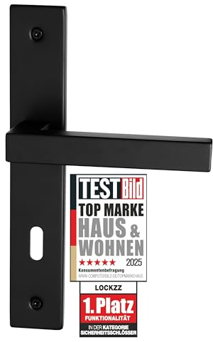 lockzz Türgriff Drückergarnitur Estenfeld-IV Schwarz Matt – Türklinke L-Form Eckig für Zimmertüren – BB Buntbart Langschild Türbeschlag Set mit Hochhaltefeder – Innentür Beschlag eckig
