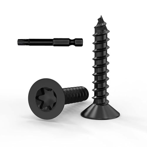 Dayalo 50 Stück Holzschrauben Torx M4 x 10 mm, Senkkopf, Edelstahl A2 | Vollgewinde mit scharfer Spitze und passendem Torx-Bit; Schwarzes Oxid, für Möbelbau, Holzarbeiten, Regale und Reparaturen