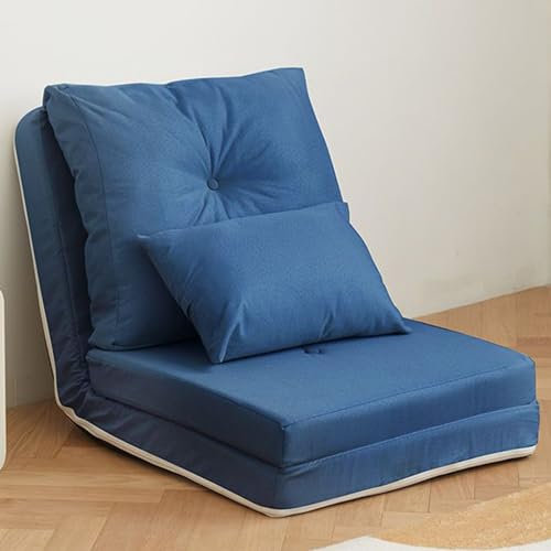 Verstellbares Bodensofa mit 5 Positionen und verdicktem Kissen, Rückenstütze und waschbarem Bezug, faltbares Lazy Sleeper Bett für Meditation Chaiselongue Leinenstoff Blau
