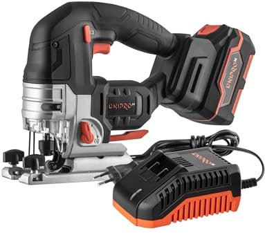 Dnipro-M DJS-200BC Ultra Sierra de Calar Inalámbrica 20V, Motor sin Escobillas, 26mm Amplitud, 4 Modos de Corte, Base de Aluminio, Incluye Batería 4 Ah y Cargador