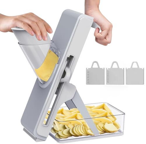MARUKO Mandoline Gemüseschneider, Gemüsehobel, Vegetable Slicer mit Behälter, Multifunktionale Lebensmittelschneider (Grau)
