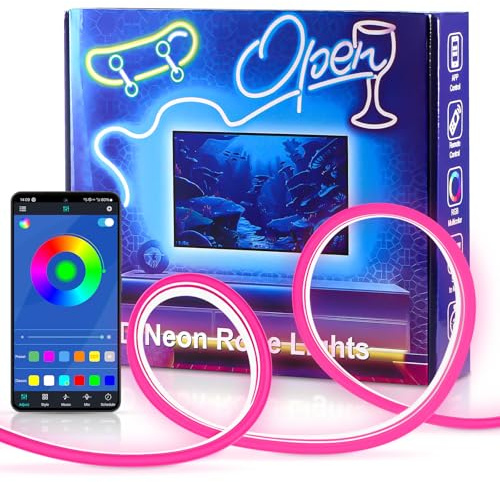 Aurevita RGB Neon Led Strip, Bluetooth Led Schlauch Streifen für die Wand, Outdoor LED Lichtstreifen, App Control, Syn Music mit Spielzimmerdekoration (10m RGB)