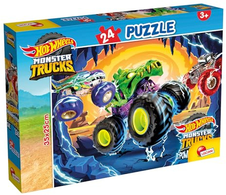 Lisciani - Puzzle HOT Wheels M-Plus - Puzzle 24 Teile Monster Trucks für Kinder ab 3 Jahren - Format 25x35 cm - Lernaktivitäten - Geschenkidee zum Geburtstag - Motorik- und Beobachtungsspiel