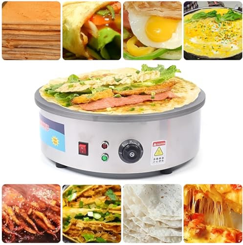 ZHJOPP Máquina para Hacer Crepes eléctrica Comercial Máquina de panqueques de Temperatura Ajustable Máquina de Panadero para el hogar Plancha de encimera (Round 40cm/15.7in)