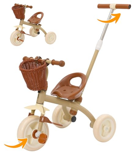 Evolutionär trehjuling, 1–3 år gammal trehjuling, skalbar balanscykel med avtagbar och justerbar tryckstång, barncykel 5 år med avtagbara pedaler och justerbart säte, 2–5 år (grön)