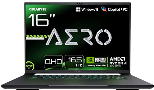 Gigabyte Aero X16 - Computer portatile da gaming – 165 Hz WQXGA, Ryzen AI 7 350, RTX 5070, 32 GB DDR5, SSD Gen4 1To, Win 11 Home, Garanzia 2 anni, Copilot+ PC, Aero X16 1WH93FRC64DH