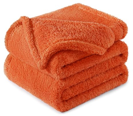 Exclusivo Mezcla Kuscheldecke Flauschig Fleecedecke Sofadecke 150x200 cm | Fleece Decke für Sofa und Bett, Kuschelige Wohndecke als Bettüberwurf, Plüschdecke für alle Jahreszeiten, Orange