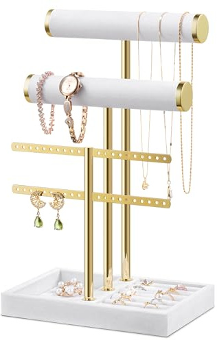 Josmimic Bracelet Holder Jewelry Organizer Display - 3 Tier T Bar Velvet Stand, Black Jewelry Storage for Bracelet, Necklaces, Earrings, Rings, Watches