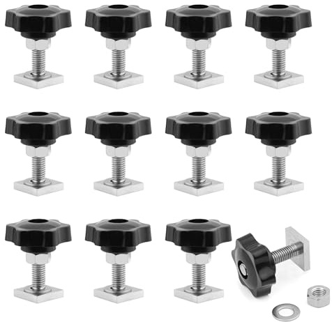 JJWNMLL 12pcs T Track Adapter Bolts M8*35mm,20x20x4mm Square Sliding Blocks | Carbon Steel Roof Rack Bolts with Thumb Screws,Nuts & Washers, for Roof Rack Rail Carrier