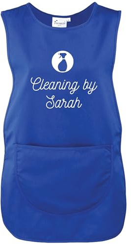 Ladies Personalised Text Cleaner Uniform Tabard Apron Custom Design Cleaning Services (Blue, 14)