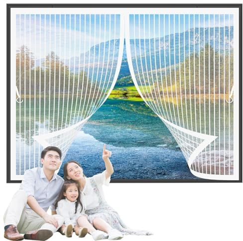 Moustiquaire Fenetre Coulissante 63 x 59 cm Joint Magnétique de Haut en Bas avec Fermeture Automatique Moustiquaire Fenêtre Magnétique pour Toutes Les Tailles de Fenêtre, Blanc