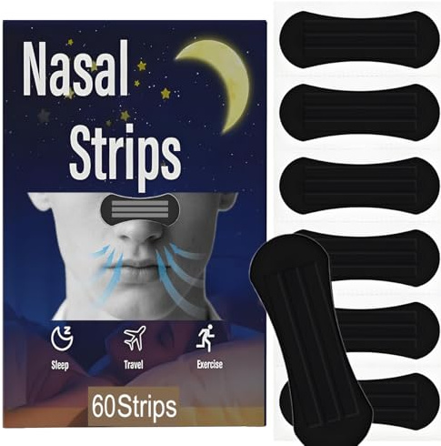Magnetische Nasenpflaster Schwarz, 60er Pack Premium Nasenstrips, gegen Schnarchen Nose Strips, Extra Halt für bessere Schlafqualität, besser Atmen bei verstopfter Nase, Nasal Strips [Universalgröße]