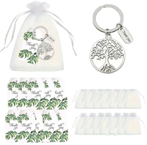 24 Set Sacchetti Albero della Vita Bomboniere Matrimonio Portachiavi Albero della Vita Sacchetti Regalo Organza Bomboniere Battesimo Borse Rete Piccoli per Festa Ospite Regalo di Ritorno