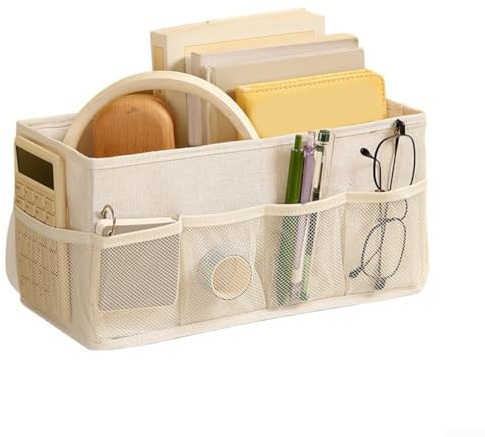 Boîte de rangement de bureau avec couvercle anti-poussière et compartiments multiples, organiseur en tissu pour cosmétiques ménagers et tri divers (boîtes (blanc)