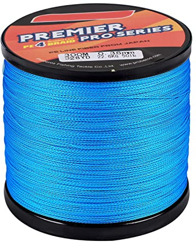 Braided Fishing Line, 5.0/50LB Abrasion Resistant Fishing Wire 4 Stranded Braided PE Main Line for Seawater Freshwater, 300m (Blue)