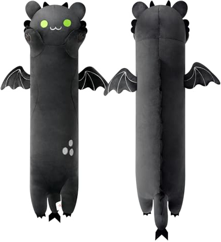 shownicer Plüschtier Drache Kuscheltier Stofftier Langes Drachen Plüschkissen Weiches Kuschelkissen Spielzeug Geschenk für Erwachsene Kinder (Schwarz, 50cm)