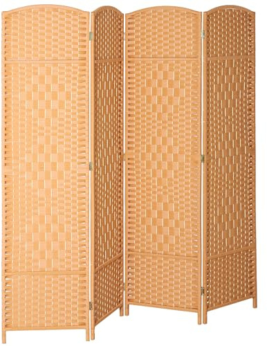 HOMCOM Paravento Interni in Legno, 4 Pannelli, 180 x 180 cm, Divisorio Pieghevole per Soggiorno, Camera da Letto, Casa, Marrone Chiaro