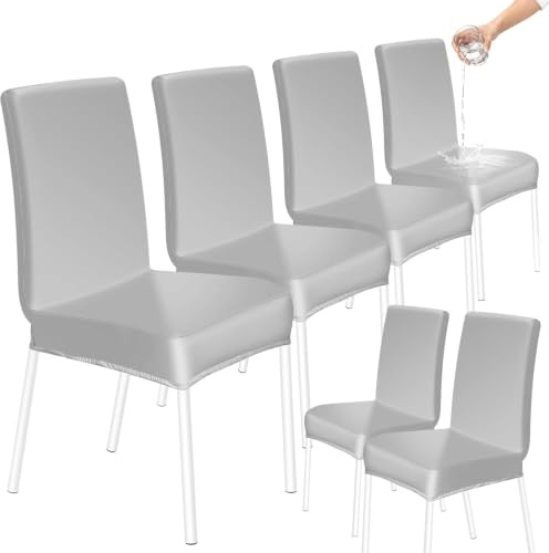 HOZKUY Kratzfeste Stuhlhussen 6er Set, Elastische Wasserfeste Stuhlbezüge Abnehmbar Waschbar, Universal Hussen Schutz für Hochlehner, Schwingstuhl, Küche, Restaurant, Bankett, Hochzeit, Hotel, Grau