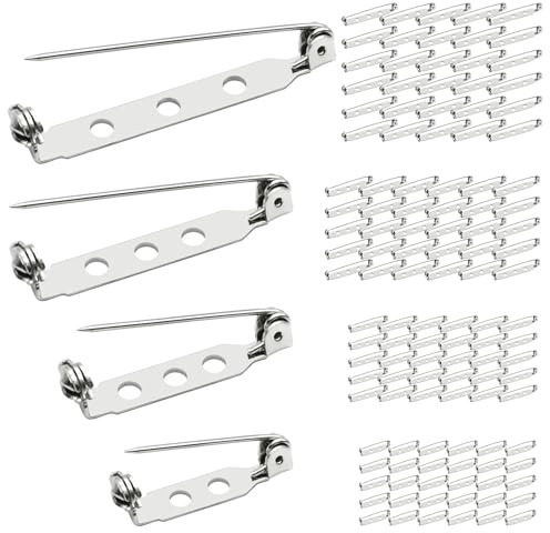 120Pcs Brooch Pin Back,4-Size Metal Bar PinBack for Crafts 20-38mm Badge Pins Backs with Holes,Silver Brooch Clasp Pin for Name Tag,DIY Crafts,Jewelry Making,Corsage
