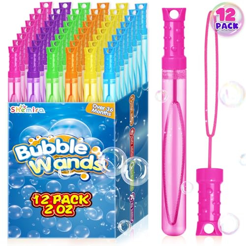 Shemira 12 Pack Bubble Wands in 6 Colors, Bulk Assortment Toys for Kids, Carnival Prizes, Themed Birthday, Wedding, Summer Outdoor Toys for Girls & Boys, Ideal Goodies Bags Stuffers