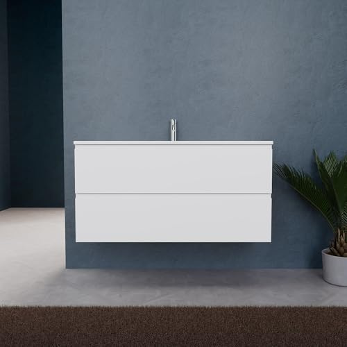 INDA - Mobile Bagno L.120 con lavabo Opaco/Bianco Opaco 2 cassetti - Rubino