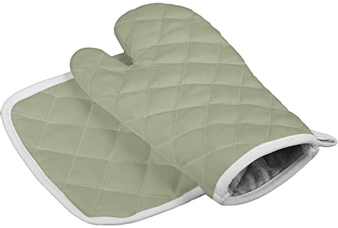 Set di presine e guanto da forno, colore verde salvia, resistenti al calore, antiscivolo, per cucinare, cuocere al forno, grigliare, colore verde primavera.