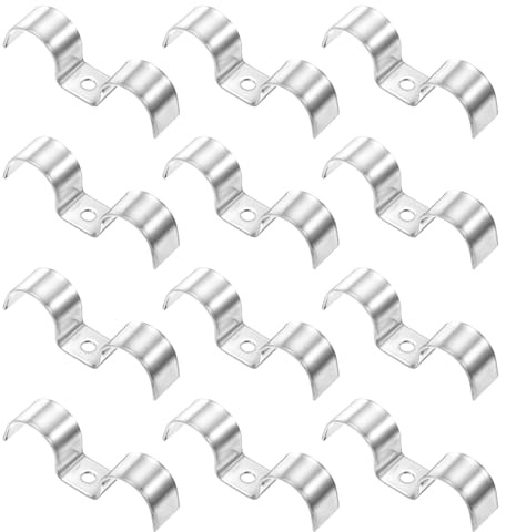 sourcing map 12 Pcs Stainless Steel Double Line Clamp 25 mm / 1 inch Fuel Lines Clips M-Shape Mounting Clip for Brake Fuel Lines Tubes Wire Pipe Cord Installation, Silver