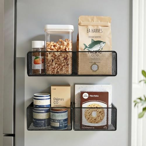 YTOPRO Magnetic Shelf Storage Organizer, Magnetic Spice Rack Holders Fridge Baskets for Kitchen,Whiteboard (3Pack)