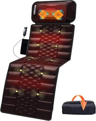 Ganzkörper-Massagematte mit Wärme, 10 Motoren Körpermassagegerät mit abnehmbarem Nackenknoten, elektrisches Massagepad & Rückenmassagegerät für Bett, Boden, Sofa & Büro