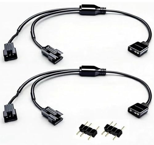 Fegtrtyoa 2 PCS 1 to 2 Extension Cable 5V 3 Pin Female to SM 3 Pin Male Splitter Cable ARGB Fan Splitter for RGB Fans, LED Strips