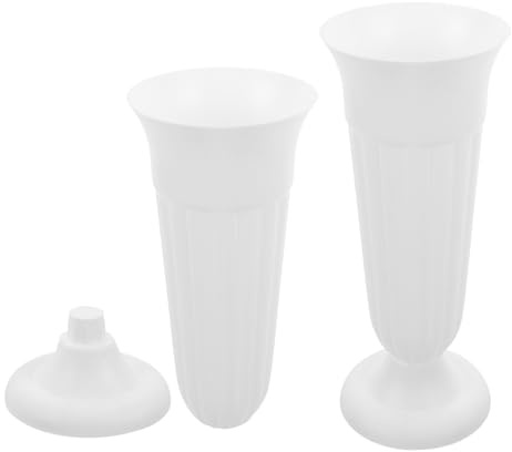 HOMSFOU Portafiori per Tomba in Plastica Bianco Base, Vaso Decorativo da Cimitero 2 Pezzi, Contenitore per Fiori Freschi e Artificiali per Decorazioni Commemorative