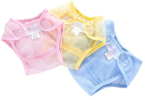 SHOWERORO 3 Pantalones de Entrenamiento para Ñiño Talla S 80 (6-12 Lbs) 0-6 Meses, Cubrepañal de Malla Lavable y Transpirable, Colores Rosa Amarillo Azul, Ropa Interior Reutilizable
