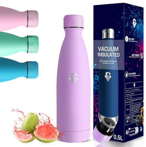 Borraccia Termica, A Prova di Perdite Borraccia 500ml, Isolato Sottovuoto, Riutilizzabile Bottiglia Termiche, Senza BPA Borracce Acciaio Inox per Campeggio, Ciclismo, Scuola