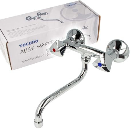 tecuro Zweigriff Küchenarmatur mit schwenkbarem 180° S-Auslauf, 200 mm Länge, inkl. Strahlregler M22x1, einfache Montage