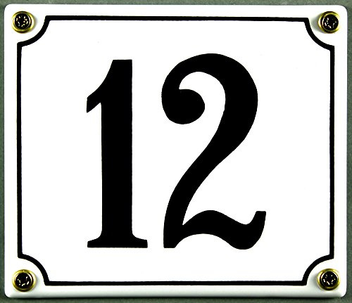 Buddel-Bini Wetterfestes Emaille Hausnummernschild 12 weiß 12x14 cm sofort lieferbar Hausnummer Emailleschild