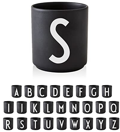 Design Letters Buchstaben Tasse Personalisiert (A-Z) | Kaffeebecher Porzellan Schwarz | Geburtstagsgeschenk, Personalisierte Geschenke | Geschenke für Frauen, Männer| Initialen Tasse | Teetasse 250Ml