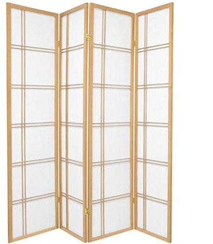Fine Asianliving Japanischer Paravent Raumteiler Trennwand B180xH180cm 4-teilig Doppelkreuz Naturell