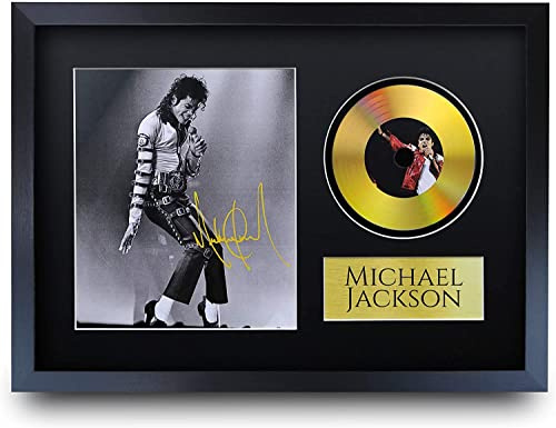 HWC Trading A3 FR Michael Jackson MJ King of Pop Geschenke Autogramme Bild mit einem Gold-Disk-Image-Druck für Music Memorabilia Fans - A3 Eingerahmt