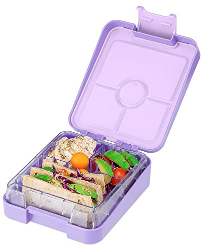 Navaris Bento Box Porta Pranzo - Lunch Box 4 Scomparti - Porta Pranzo Piccolo ed Ermetico - Portapranzo Ufficio per Microonde - Schiscetta Pranzo - Viola