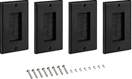 kwmobile Flush Brush Wall Plate - 4X Single Gang Flush Wall Mounted Brush Faceplate Cover Outlets, Tidy Up Wires - American Sockets - Black