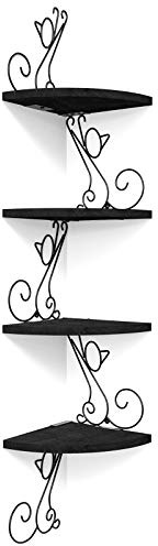 Alsonerbay 4‑Stufiges Katzenförmiges Eckregal Zur Wandmontage, Schwarz | Massivholz, 16 kg Gesamtbelastung, verstärkte Metallhalterung, rustikale Deko, für Schlafzimmer, Wohnzimmer & Küche