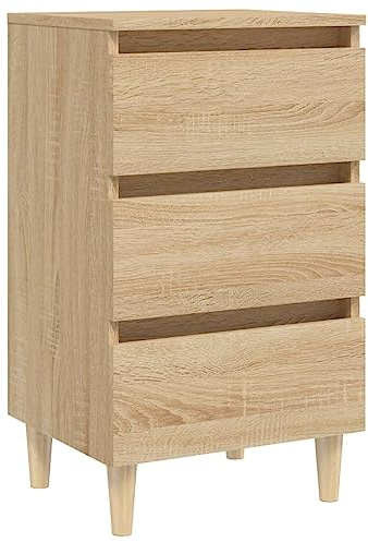 vidaXL Nachttisch mit Massivholz-Beinen 3 Schubladen Nachtschrank Nachtkonsole Nachtkommode Schlafzimmer Schrank Kommode Sonoma-Eiche 40x35x69cm