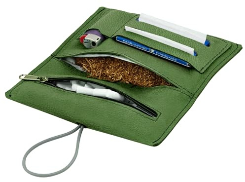 Simaru Tobacco pouch made of vegetable-tanned leather for 30 g tobacco pouch, genuine leather turner bag with filter compartment and plate holder, durable and robust (Geyser)