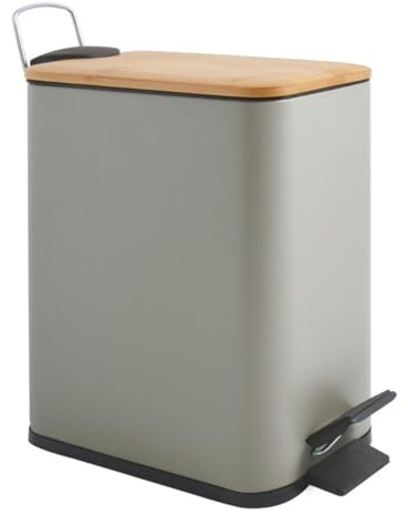 Spirella – 5-Liter-Treteimer, Modell Erik, rechteckig, mit sanftem und geräuschlosem Schließmechanismus, rutschfeste Pedale für sichere Handhabung, mattes Taupe