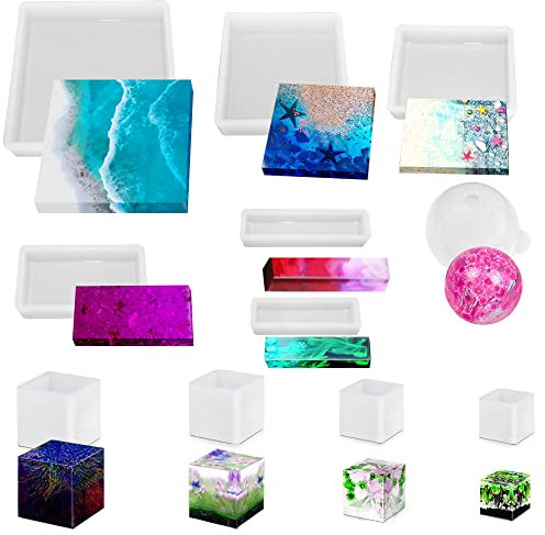 11 Stück Harzformen, FineGood Epoxidharz Formen Silikon Quadratische Kugel Harzform DIY Würfel Silikonformen für Harz Blume Konservierung Schmuck Seife Exemplar
