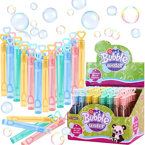 Set di Bolle di Sapone per Bambini - 48 Bacchette Colorate a Forma di Cuore per Matrimoni, Feste, Giardini, Carnevale