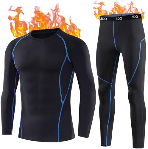 ZDQ Chaud Ski sous-Vêtement Homme Hiver Sport Thermiques Manches Longue Pantalon Hommes Base Layer Longue Manches Thermique Ensemble sous-Vêtement L'entraînement Randonnée Noir M