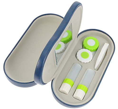 Healifty Custodia a contatto con specchio integrato, pinzette e bottiglia di soluzione di contatto, 2 in 1 occhiali e custodia per lenti doppio uso portatile per kit da viaggio a casa