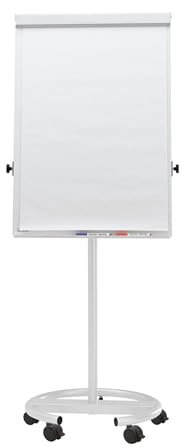 MAUL Flipchart MAULoffice 70x100cm | Mobiles Whiteboard mit 5 Fußrollen und Rundfuß | Magnetische Tafel mit Blockhalter und großer Ablageschale für Marker und Stifte | Höhenverstellbar | Weiß